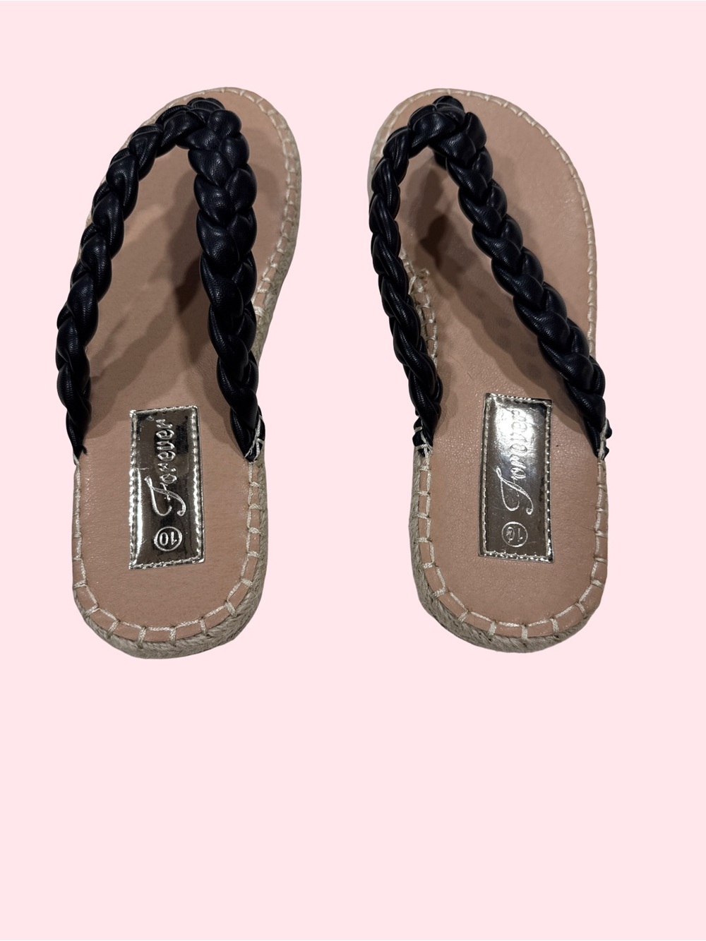 Forever Black Braided Strap Tan Footbed Sandals
